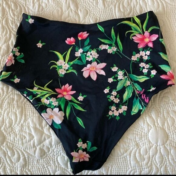 TiNi BiKiNi Black floral flounce high waisted 2 piece Xlarge bikini - Picture 10 of 16